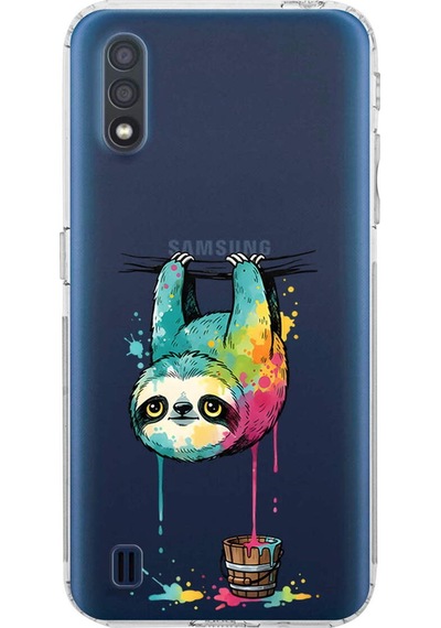 Samsung Galaxy A01 İle Uyumlu Splash Tembel Hayvan Tasarımlı Şeffaf Silikon Kılıf Şeffaf