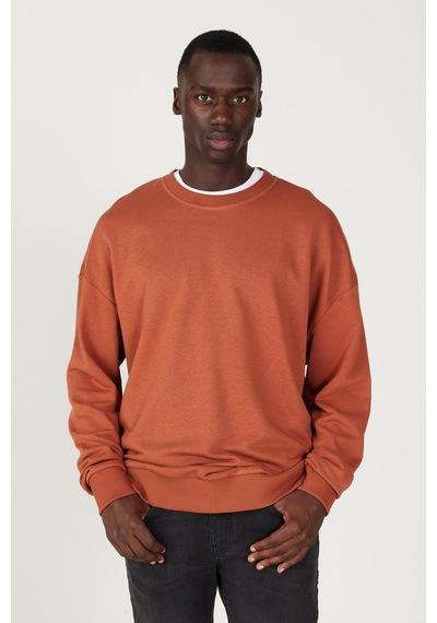 AC&Co / Altınyıldız Classics Oversize Bisiklet Yaka Pamuklu Erkek Sweatshirt Açık Kahverengi