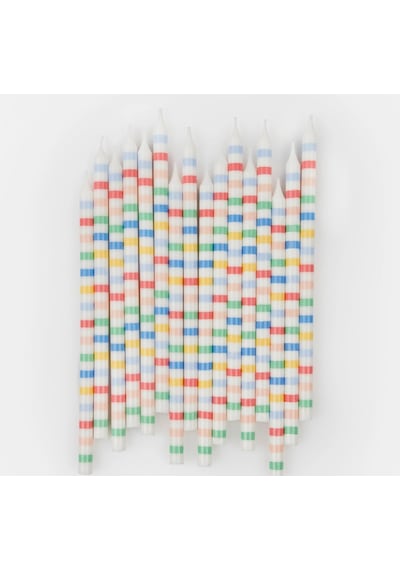 Meri Meri - Multi Stripe Candles - Multi Renkli Çizgili Mumlar X16