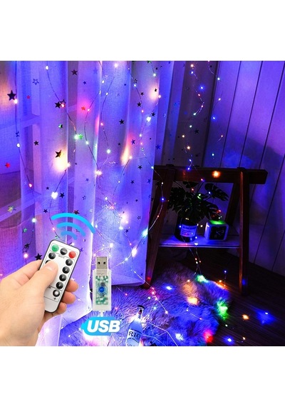 Vıp Usb 3x2 Salkım Gün Işığı + Renkli Led Işık Su Geçirmez Dış Mekan Işığı 200 Micro Dökme Led Işık