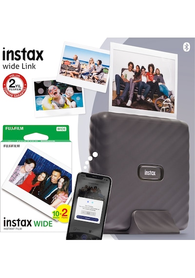 Fujifilm Instax Wide Link Akıllı Telefon Yazıcısı + 20'li Film Gri
