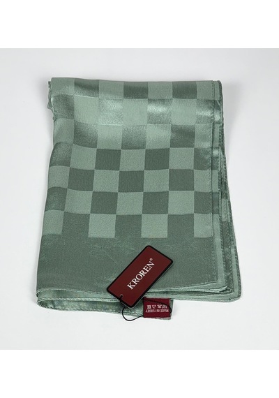 Kroren Krep Jakarlı Dama Desen Şal - 70 X 190 Keten Yeşili