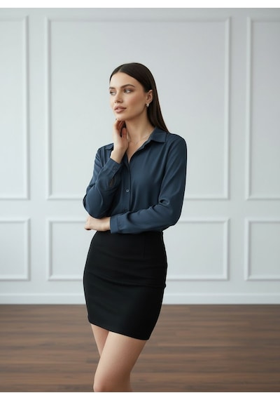 Pera Moda Saten Yüzeyli Fitted Gömlek Füme