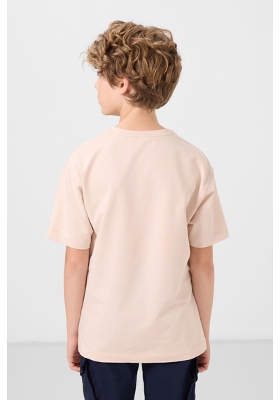 Tommylife Bej Pamuklu Yumuşak Dokulu Oversize Basic Erkek Çocuk T-shirt - 11297 Bej