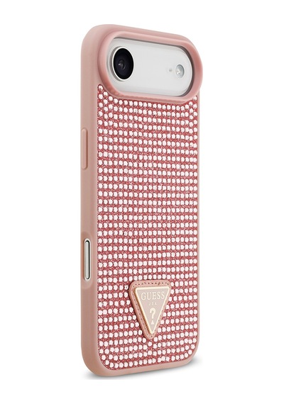 Apple Uyumlu iPhone 17 Air Kılıf Guess Lisanslı Taşlı Arka Yüzey Üçgen Logolu Kapak Pembe