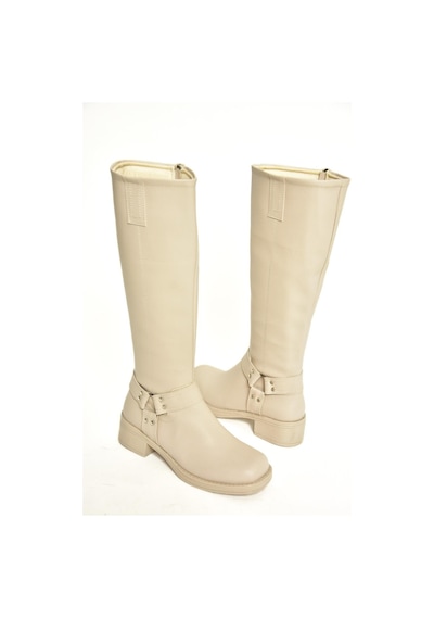 Fox Shoes T404550009 Bej Alçak Topuklu Kadın Çizme Bej-suni Deri Bej