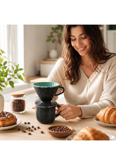 Tr El Yapımı Seramik V60 Dripper, Glossy Black Filtre Kahve Demleme Ekipmanı, Pour Over Kahve Demleme Seti, Barista V Genel
