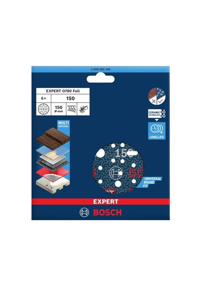 Bosch Expert O780 150 Mm 150 Kum 6'lı Cırtlı Folyo Zımpara Diski 2608902443