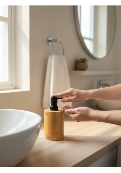 Bambu Sıvı Sabunluk Modern Ahşap Tasarım Banyo & Mutfak İçin Şık Sabunluk Ahşap Rengi