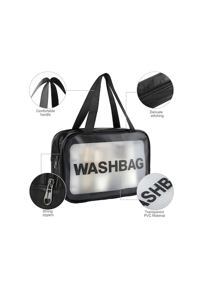 Caş Dekorasyon Siyah Renk Washbag Su Geçirmez Büyük Boy Makyaj Çantası