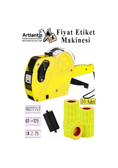 Etiket Makinesi Sarı 1 Adet Sarı Fiyat Etiketi 10 Rulo Sekiz Haneli Fiyat Etiketi Makinası Lira Dolar Euro Dayanıklı