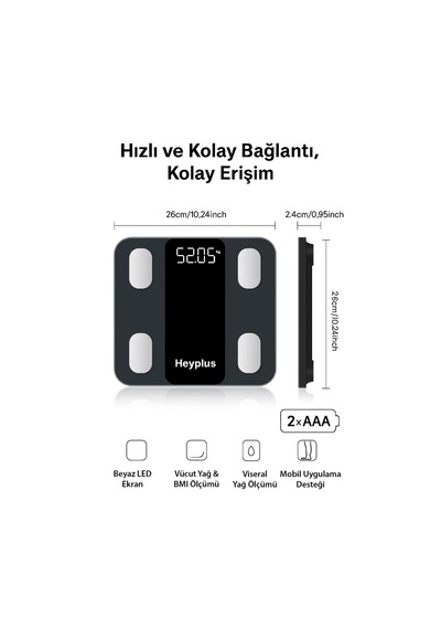 Dijital Baskül Akıllı Tartı - Yağ Su Kas Ölçerli Vücut Analiz Baskülü