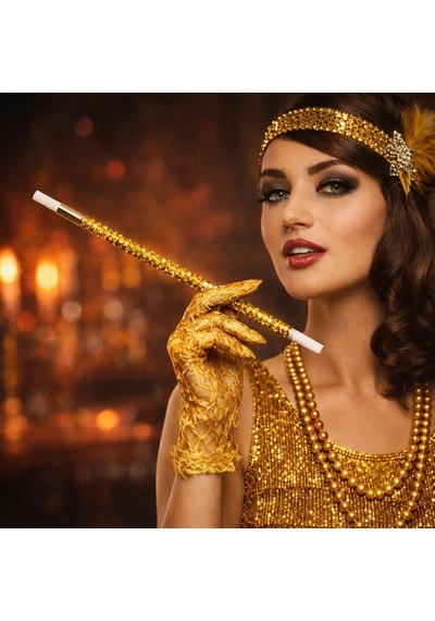 30 Cm Altın Gold Payetli Tutacağı - 1920 Ler Gatsby Parti Aksesuarı +3