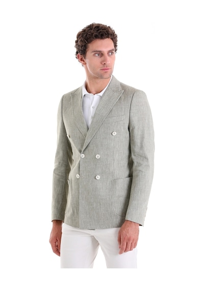 Hatemoğlu Olive Slim Fit Düz Sivri Yaka Kruvaze Casual Ceket Yeşil