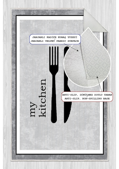 Dijital Baskılı Dekoratif Kaymaz Taban Yıkanabilir My Kitchen Desenli Halı Mutfak Halısı Yolluk Salon Halısı