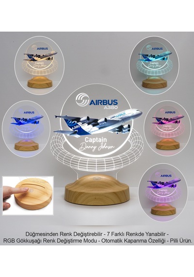 Airbus A380 Yolcu Uçağı Renkli Baskılı Kişiye Özel 3d Led Lamba,
