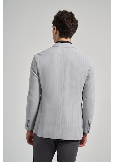 İmza Çizgili Desen Gofreli Mono Yaka Esnek 6 Drop Slim Fit Ceket 1002250122 Gri