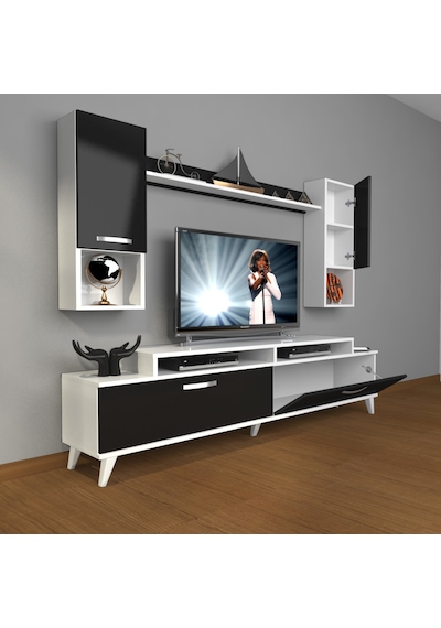 Decoraktiv Ekoflex 5da Slm Retro Tv Ünitesi Tv Sehpası Beyaz - Siyah