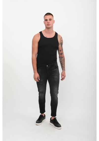 Blue White Erkek Skinny Fit Yırtık Detaylı Jean Siyah 27