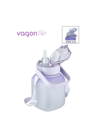 Premium Tritan Plastic Bottle Çocuk Matarası 1100 Ml Askılı-pipetli/pipetsiz Kullanım Mor Diğer