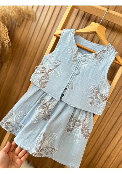 Kidscocuk Kız Çocuk İşleme Detaylı Yelek Etek Takımı Müslin Kumaş Beli Lastikli Yazlık Takım 3-10 Yaş Açik Mavi Kidscocuk Kız Çocuk İşleme Detaylı Yelek Etek Takımı Müslin Kumaş Beli Lastikli Yazlık Takım 3-10 Yaş Açik Mavi