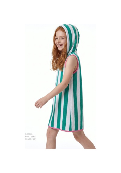 Penti Renkli Kız Çocuk Beach Green Stripe Kaftan
