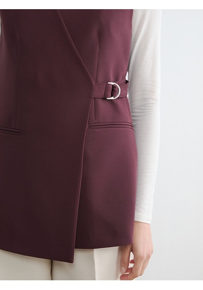 Lcw Modest Bordo Kruvaze Yaka Kadın Klasik Yelek
