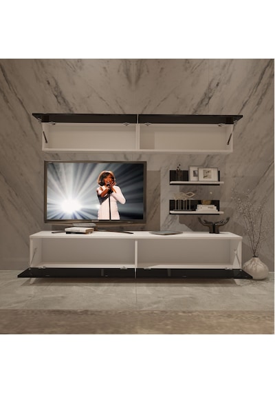 Decoraktiv Eko 5 Slm Std Retro Tv Ünitesi Tv Sehpası Beyaz - Siyah