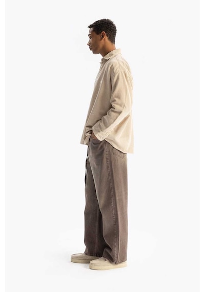 Oversize Bej Dökümlü Kadife Gömlek Bej