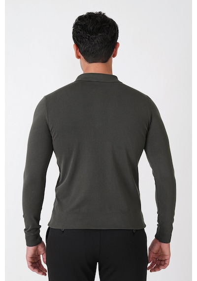 Slim Fit Esnek Pamuklu Fermuarlı Polo Yaka Haki Triko Tr 902