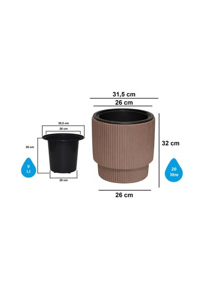 Omnipazar So-vgs2 Vega Modern Plastik Saksı Takımı İç Kovalı 20 Litre No:2 Mocha