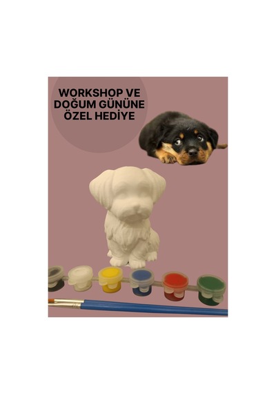 3d Köpek Figür Boyama Seti - Kendin Boya Hobi Ve Etkinlik Seti - Akrilik Boya + 2 Fırça
