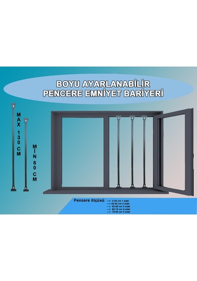 Antrasit Renk Pencere Güvenlik Bariyeri 3 Adet-uzayıp Kısalabilen Korkuluk Antrasit