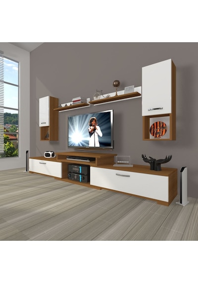 Decoraktiv Flex 5da Slm Tv Ünitesi Tv Sehpası - Ceviz Beyaz Ahşap - Beyaz