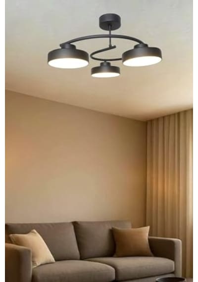 Dönence Led Siyah Renk Modern Tasarım Enerji Tasarruflu Üç Renk Işık Ledli Dekoratif Avize Salon Yemek Odası Çok Renkli