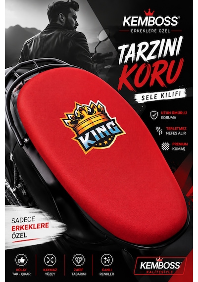 King Universal Motor Sele Kılıfı Kırmızı Scooter Sele Koruyucu %100 Polyester Yıkanabilir Koltuk Kılıfı