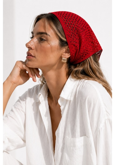 Kadın File Örgü Bandana Yazlık Delikli Triko Saç Bandanası Plaj Uyumlu Kırmızı - 884541019 Kırmızı