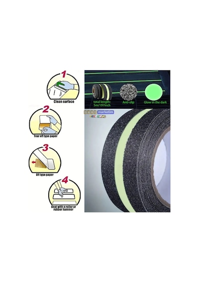 Fosforlu Kaydırmaz Bant 50mm X 5mt Yeşil Fosforlu Merdiven B Tdrtr