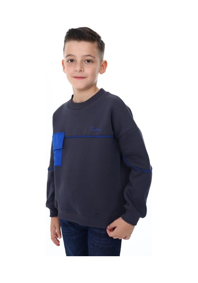 Toontoy Kids Toontoy Erkek Çocuk Relax Fit Bisiklet Yaka Parçalı Baskılı Sweatshirt - Cep Detaylı & 2 İplik Füme Toontoy Kids Toontoy Erkek Çocuk Relax Fit Bisiklet Yaka Parçalı Baskılı Sweatshirt - Cep Detaylı & 2 İplik Füme