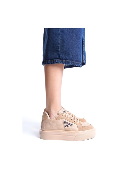 Prag Bağcıklı Ortopedik Taban Desenli Kadın Sneaker Ayakkabı Tt Ten