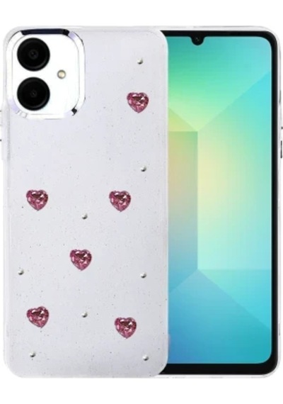 Samsung Galaxy A07 4g İçin Uyumlu Parlak Çıkartma Tasarımlı Simli Şeffaf Sararmaz Kılıf