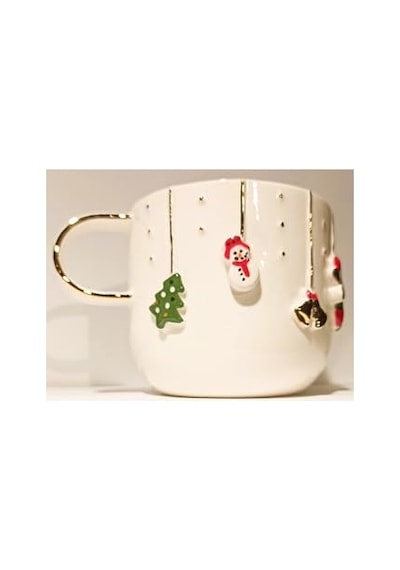 Celine's Wonders Kabartmalı 24 Ayar Altın Dekorlu El Yapımı Kupa 300 Ml Yılbaşı Kupa Christmas Mug Yılbaşı Fin Diğer