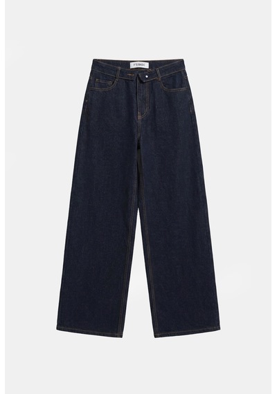 Kadın İndigo Selvedge 7w6-50 Straight Fit Kemer Detaylı Denim Jean