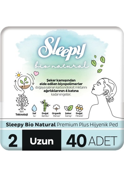 Sleepy Bio Natural Premium Plus Hijyenik Ped Uzun 40 Adet Ped