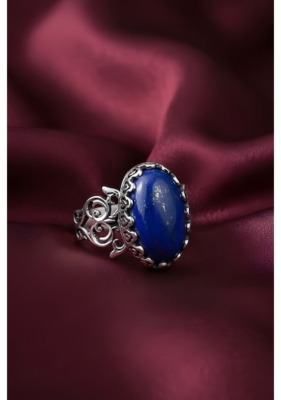 El İşçiliği Özel Tasarım Lapis Lazuli Taşlı Kadın Yüzük 12 Gümüş
