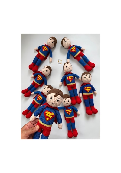 Adenya Sepeti Amigurumi Örgü Süpermen Oyun Ve Uyku Arkadaşı-30 Cm Kırmızı - Mavi