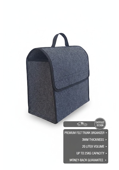 Araba Bagaj Çantası Oto Aksesuar Düzenleyici Organizer 35x30x25 Cm Antrasit/gri Renk 1 Adet
