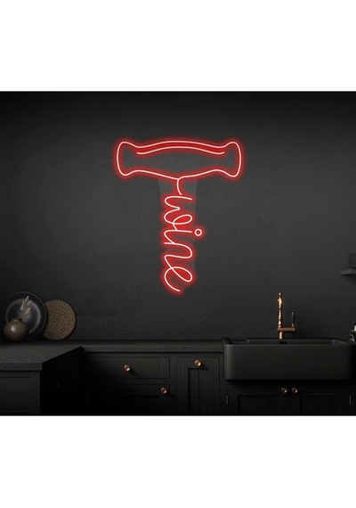 Wine Yazılı Ve Şekilli Neon Tabela Kırmızı