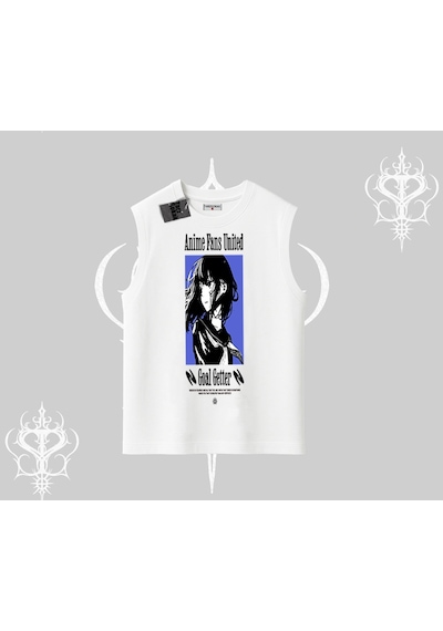 Startmore Startmore Kolsuz Tshirt Oversize Anime Kız Baskılı Beyaz