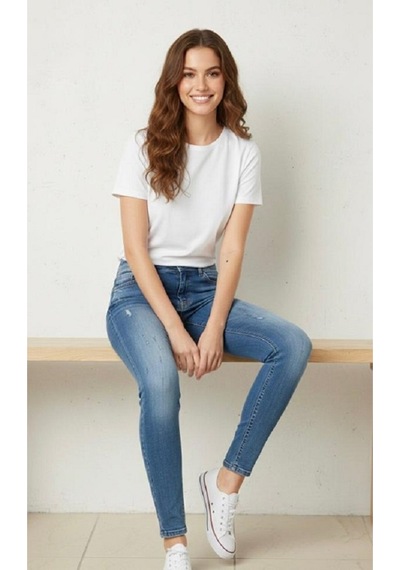 St.poll Slimfit Likralı Yıpratma Detaylı Düşük Bel Ekstra Esnek Kot Pantolon-s Jeans Mavi